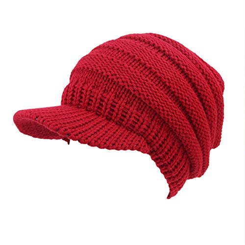 ZOMUSAR Women Soft Stretch Newsboy Cap Winter Hat Visor Beret Cold Weather Knitted (Wine)