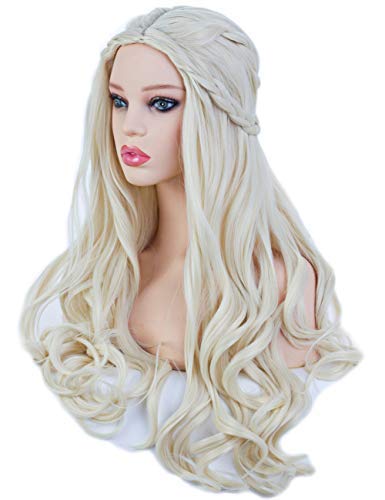Angelaicos Women's Long Wavy Blonde Wig Halloween Costume Cosplay Party Braids Wigs