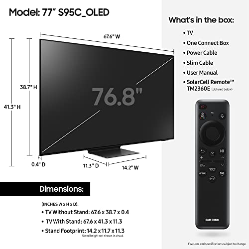 SAMSUNG 77-Inch Class OLED 4K S95C Series Quantum HDR Smart TV w/Dolby Atmos, Object Tracking Sound+, Q Symphony, Motion Xcelerator Turbo Pro, Gaming Hub, Alexa Built-in (QN77S95C, 2023 Model)