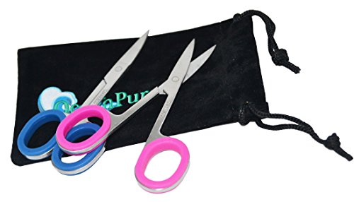 OceanPure Curved Tip Rubber Grip Nail Scissors (Pink/Blue Set) - Thumbnail 2