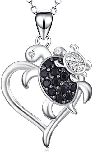 Turtle Necklace Sterling Silver Mother and Daughter Son Sea Turtle Heart Pendant Necklace for Women Girls Child Mothers Day Gifts for Grandmother Mom
