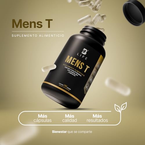 B Life Company Mens T Vitaminas Para Hombre de 180 Cápsulas. Ingredientes naturales: Fenogreco, Ácido Aspártico, Arginina, Zinc y D3. Precursor Natural.