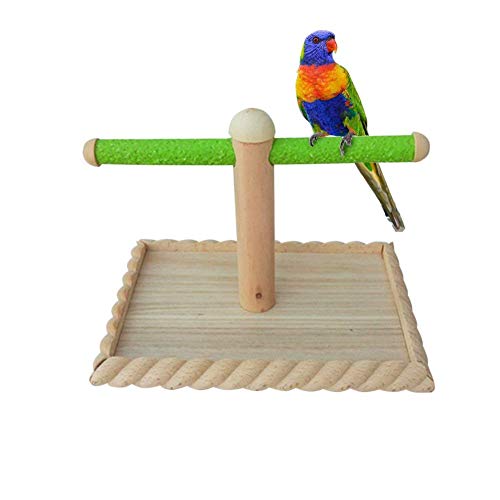 Litewoo Parrot Perch Bird Stand Natural Wood Quartz Sand Birdcage Play Gym T Perch Fits for Parakeet Budgies Cockatiel Cockatoo Conure Lovebirds Finches C
