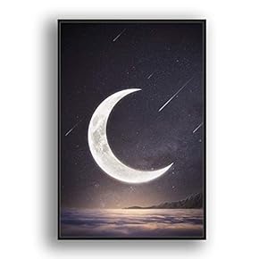 Framed Canvas Wall Art for Living Room, Bedroom Moon with Bright Canvas Prints for Modern Home Decoration Ready to Hang - 16"x24" inches