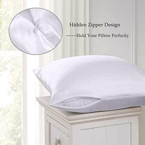 Ravmix 100% Pure Mulberry Slip Silk Pillowcase Standard Size 21 Momme 600 Thread Count Hair Skin Hidden Zipper, Hypoallergenic Soft Breathable Both Sides Silk Pillow Case, 20×26inch, White - Thumbnail 3