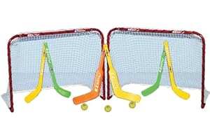 EZGoal Folding Mini Hockey Goal Set-2 Goals, Sticks & Balls