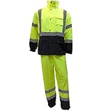 RK Safety Class 3 Rain suit, Jacket, Pants High Visibility Reflective Black Bottom RW-CLA3-LM11 (2XL, Lime)