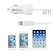 iPhone Car Charger, BitTrendx 3.4A Adaptive Smart Apple Lightning Car Charger with Tangle-Free Coiled Cable for iPhone 7 7 Plus 6S 6S Plus SE 6 6 Plus 5 5S 5c iPad Plus Extra USB Port (White)