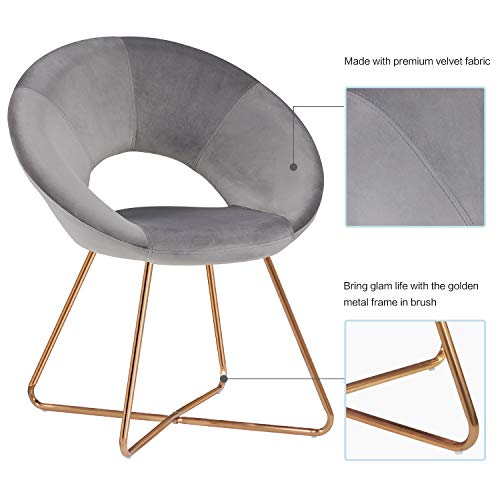 Modern Accent Velvet Fabric Chair Slipper Chairs Single Sofa Comfy Upholstered Arm Chair Living Room Furniture Grey