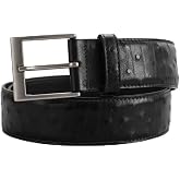 MEHARCO Handcrafted Ostrich Embossed Leather Belt for Men, Genuine Leather Dress Casual Waist Belt with Metal Buckle