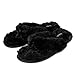 Roxoni Fuzzy House Slippers for Women – Comfortable Furry Spa Thongs – Cozy Slip On Flip Flops - Soft Insole & Rubber Outsole Black