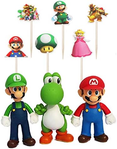 3 Super Mario Bros Cake Topper Figures Toy Set24 Cakecup Topperkids Birthday Party Cake Decoration Supplies