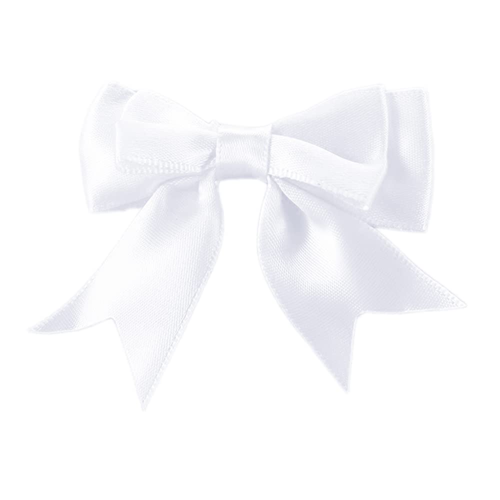 Duories Pack of 10 6 x 7 cm Satin Ribbon Bows,Double Decorative Bow, Bow,Gift Bows for DIY Crafts,Wedding,Christmas,Valentine's Day Decoration Card Making Decorations,White