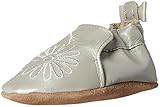 Robeez Girls' Soft Soles with Bow Back Slip-on, Metallic Mist, 0-6 Months M US Infant