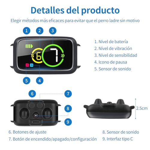JESWO Collar Antiladridos Perro, Collar de Entrenamiento con Pantalla y 7 Sensibilidades Ajustables, Modos Pitido y Vibración No Intrusivos, IP67 Impermeable y Recargable