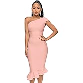 HQBORY Women's Mermaid One Shoulder Bodycon Bandage Dress Midi Party Cocktail Dress