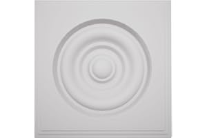 EKENA MILLWORK 5 1/2"W x 5 1/2"H x 1 1/8"P Americraft Solid Paint Grade Wood Square Rosette with Center Bullseye with Decorative Edge, Primed Pine