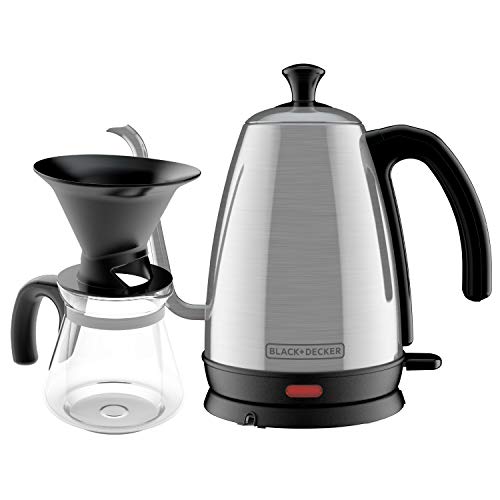 Black+Decker KE3000S-KIT Gooseneck Kettle, 4 Piece Pour Over Coffee Kit, 1 L, Stainless Steel