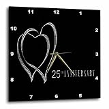 3dRose LLC Two Silver Hearts 25th Anniversary 10 by 10-Inch Wall Clock