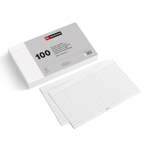 Miquelrius - Flashcards, Schede di studio, 100 flash cards a righe per appunti, Formato 200 x 125 mm, Cartoncino 200 g/m², Materiale scolastico e da ufficio per il ritorno a scuola
