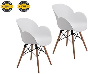 OTTITI FLOWER Dining Chairs, Eames-Style modern Mid Century Dining Room Chairs, Wooden Legs Lounge Arm Chairs, Set of 2 (White-2P)