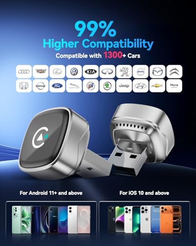 2026 Upgrade Ultra Mini CarPlay Wireless Adapter, Wireless Android Auto, 5.8 GHz WiFi, 3-5s Automatic Connection, USB-C/USB-A, Compatible with iOS10+, Android 10+, Stable & Liquid
