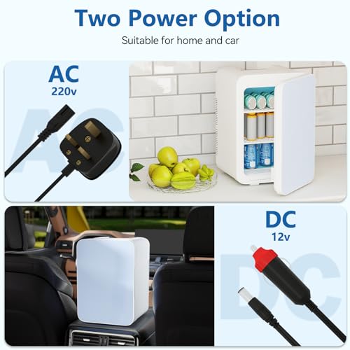 ARTETHYS Mini Fridge for Bedrooms 20L Small Car Fridge Mini Refrigerator with System Cooler and Warmer for Home Office, 220V AC/12V DC, White
