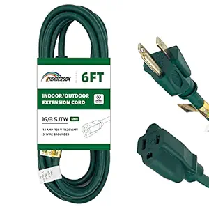 Outdoor Extension Cord Cord-16/3 SJTW Durable Extension Cord with 3 Teeth Ground Plug for Safety 6 Feet Green