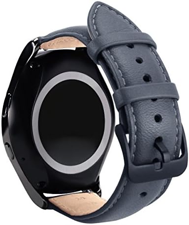 Autogo for Gear S2 Classic Bands, Genuine Leather Replacement Bands with Metal Buckle for Samsung Gear S2 Classic SM-R732 / SM-R735 Smart Watch Gray