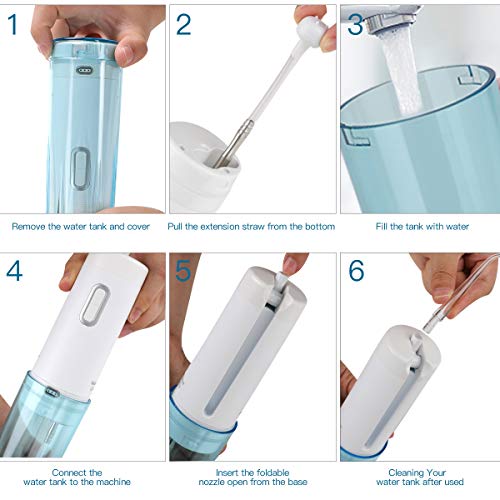 Cordless Water Flosser Teeth Cleaner - RCGEEK Portable Water Flosser Cordless Rechargeable and 4 Modes Dental Oral Irrigator for Braces,IPX7 Waterproof,Travel Cleanable 200ML Water Tank,5 Jet Tips - Thumbnail 5