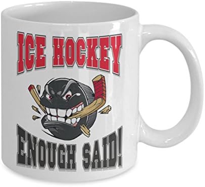 Ice Hockey Coffee Mug - "Ice Hockey .... Enough Said!" - Amazing Present Idea For HockeyFan or Player - Great Quality Ceramic Cups For Coffee, Tea, Milk &amp; More - 11oz (Red/Black)