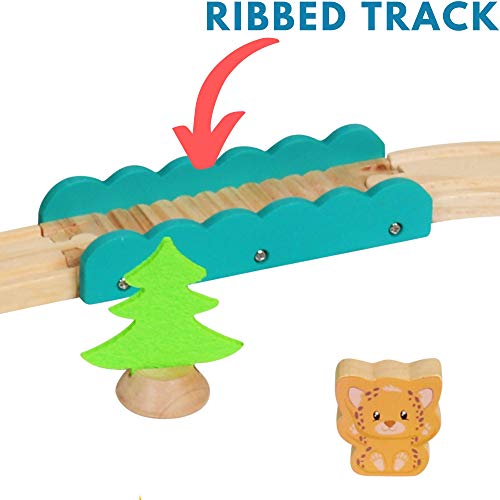 Vesta Baby My First Railway Train Set - 24 Piece Beginner Wooden Rail Activity Toy for Kids - Wood Double-Sided Compatible Tracks with Magnetic Trains, Age 18 Months 2 3 4 Years Old Toddler Boys Girls