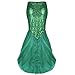 YiZYiF Women's Party Costume Sequins Mermaid Long Tail Skirt with Asymmetric Mesh Panel Medium Green
