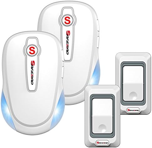 Doorbell Chime Wireless Doorbell Kit Operating at 500 feet with 2 Plug-in Receivers and 2 Push Botton, 28 Melodies and LED Flash Light- white
