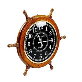 Nagina International 18" Nautical Wooden Handcrafted Pirate's Steering Ship Wheel with Black Face Numeral Quartz Time's Clock - Pirate Nursery Ocean Beach Home Decor Gift 411RZEJH1zL. SS280