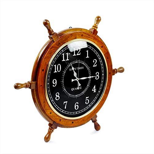Nagina-International-18-Nautical-Wooden-Handcrafted-Pirates-Steering-Ship-Wheel-with-Black-Face-Numeral-Quartz-Times-Clock-Pirate-Nursery-Ocean-Beach-Home-Decor-Gift 411RZEJH1zL