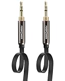 FosPower [4ft] 3.5mm Male to 3.5mm Male [AUX] Stereo Audio Cable - 24K Gold Plated Flat Tangle-Free Auxiliary Cable for iPhone, iPod, Android Smartphones, Tablets, MP3 Players and More (Black / Black)