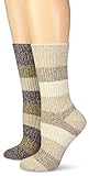Columbia Women's Micropoly Striped 2 Pack Crew, Khaki, Shoe Size(4-10)/Sock Size(9-11)