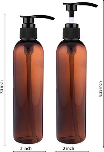 Empty Lotion Pump Bottles, BPA-Free Refillable Plastic 8 Oz Amber PET Containers, Great for - Soap, Shampoo, Lotions, Liquid Body Soap, Creams and Massage Oil's, 2 Pack