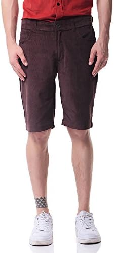 Pau1Hami1ton PH-19 Mens Corduroy Shorts Casual Slim Fit Flat Front(34, Brown)