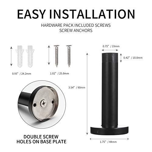 Orhemus Decorative Door Stoppers - 3.5 Inch 304 Stainless Steel Heavy Duty Door Stops with Rubber Tip Bumper for Wall and Door Protection Sound Dampening 2 Pack Matte Black - Thumbnail 5