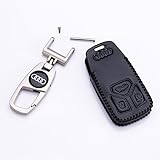 QZS Key Chain Fob Cover Shell QS120(2020 Remote Ker Ring Case Bag Black Full Protector Skin Remote Keyless Entry for 8S0959754M Audi 2016 A4 TT TTS 2017 Q7 3 Buttons Key(Audi-1 Black)