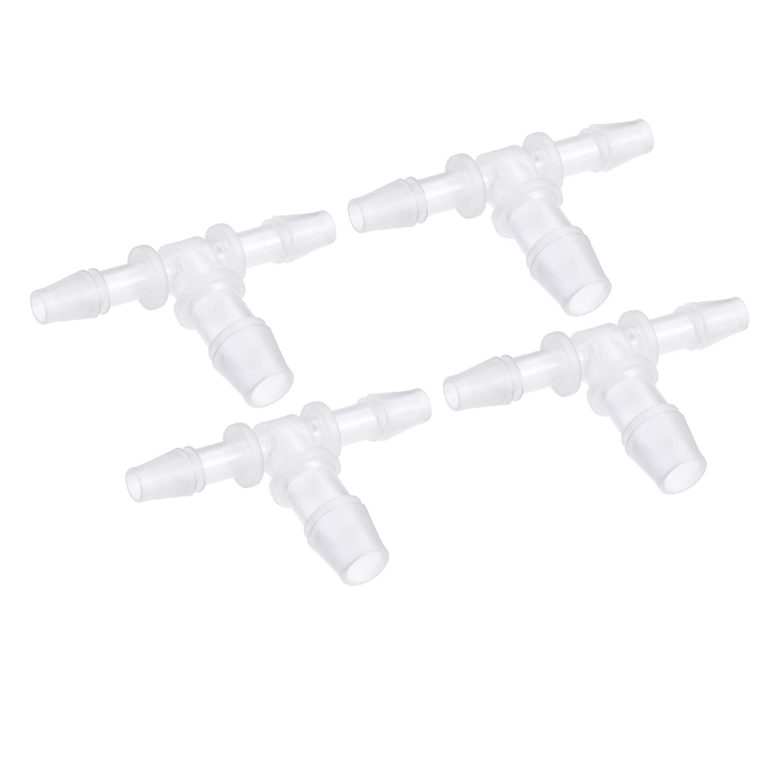 M METERXITY 4 Pack Barb Hose Fittings - 6x10x6mm OD Tee Plastic Pipe Connectors Apply to Water Fuel, Transparent(T Shaped 3 Way)