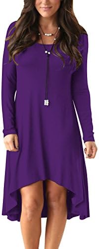 Women's Casual Long Sleeve Short Mini Dress Loose Tunic Dresses Purple L