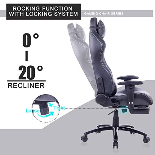 Blue Whale Massage Gaming Chair with Footrest Matel Base-Memory Foam Adjustable Backrest Reclining PC Computer Video Gamer Chair Racing High Back Game Chairs PU Leather Desk Office Chair BW/263 Black