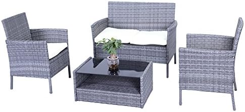 Aleko Rtbg09gry Hamptons 4 Piece Polyethylene Wicker Rattan