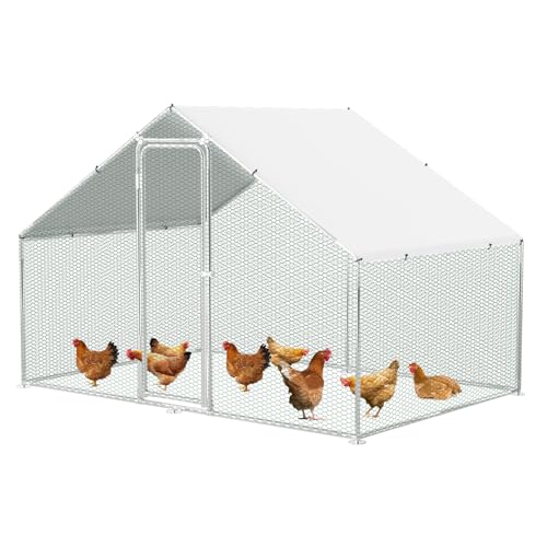 Sonnewelt Freilaufgehege 3x2x2m Hühnerstall Verzinkter Stahl Kleintierstall Hühnerhaus Dach Geflügelstall mit Sonnenschutzdach und Tür für Haustierkäfig Hühnerk