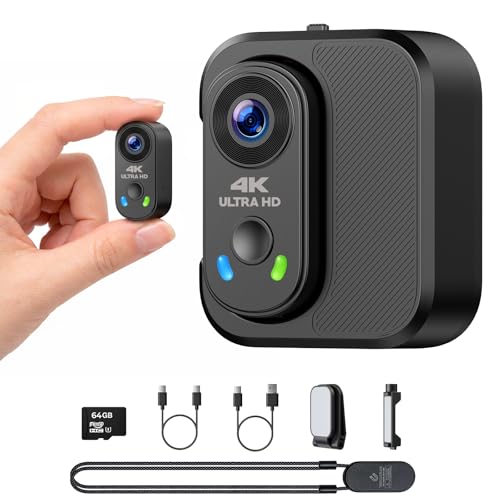 4K 30fps Sports Camera & Mini Motorcycle Cameras - EIS Stabilization, Magnetic Mount, 64GB Card Included, 150° Wide Angle - Vlog Thumb Camera with 1800mAh Charging Case for TikTok/Travel/POV