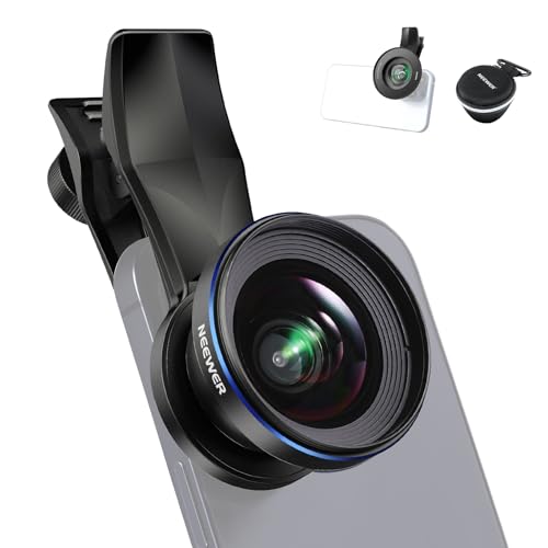 NEEWER 18mm 100° Wide Angle Lens 0.5X Magnification with 17mm Thread Phone Lens Clip & 67mm Filter Adapter Ring, Also for Phone Cage/Phone Case/Phone Clamp/Backplate, LS-42 PRO