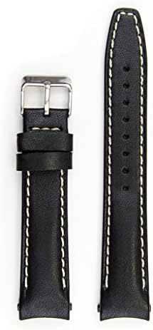 Everest Black Curved End Leather Strap with Contrast Stitching for Rolex Datejust - Standard Wrist Size 5 1/2 to 8 1/2 inches